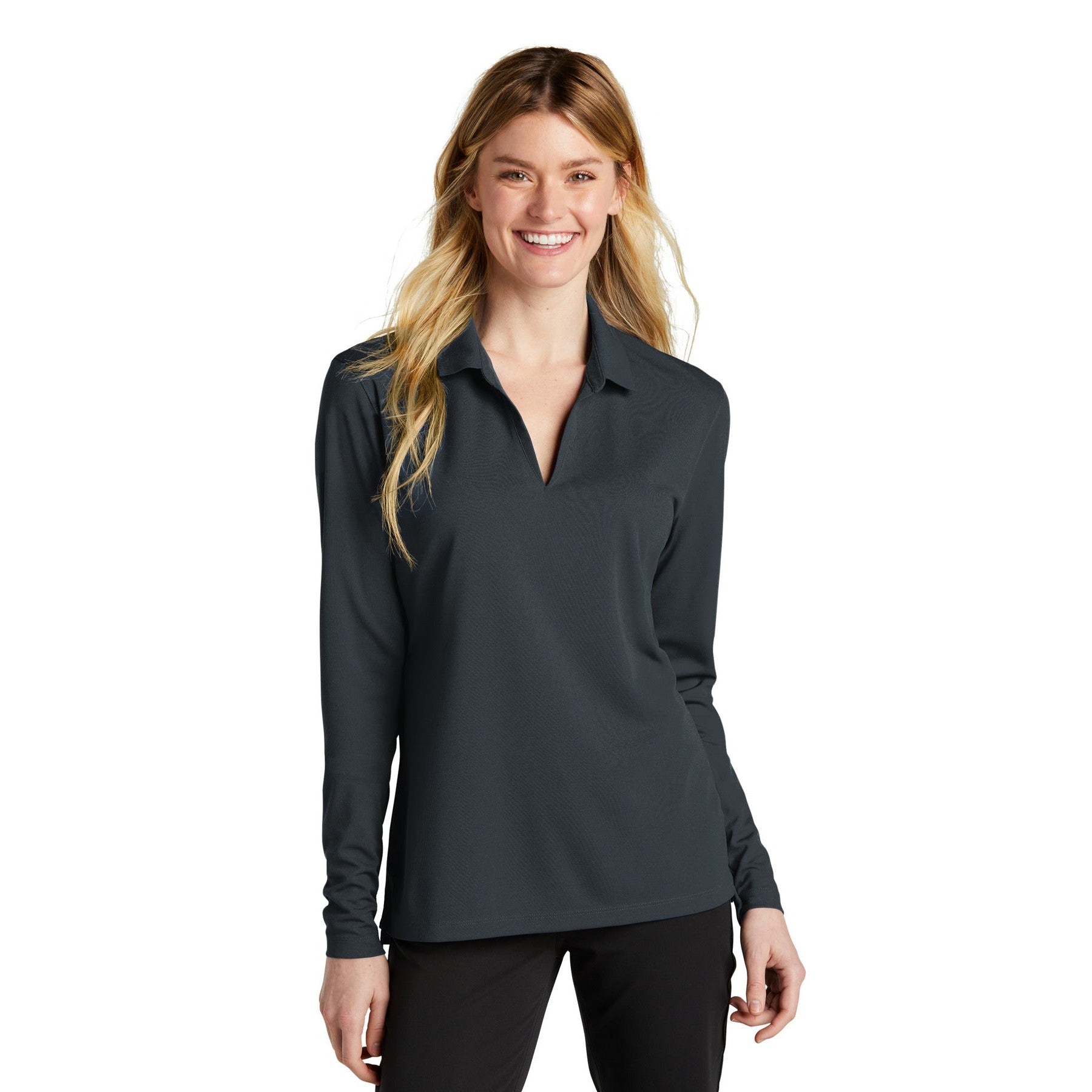 Nike-Nike Women's Dri-FIT Micro Pique 2.0 Long Sleeve Polo NKDC2105-MedTech-1